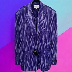 NEW Il Canto Shimmer Purple and White Watercolor Suit Jacket and Vest‎ Men’s 40L